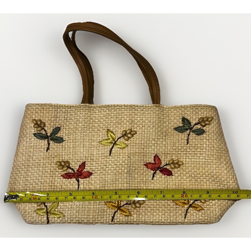 Fossil Natural Straw Embroidered Wildflower Purse Handbag, Summer/Fall Theme - Picture 8 of 10